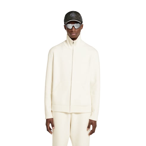 Wool cashmere piquet knit zip jacket