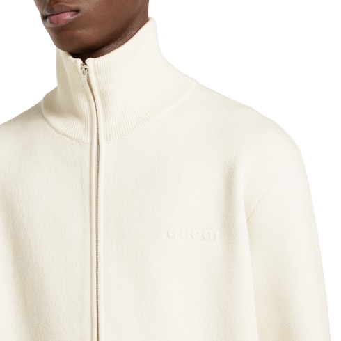 Veste zippée en maille en piqué de laine et cachemire