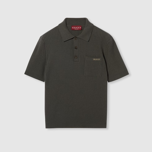 Wool cashmere rib knit polo shirt