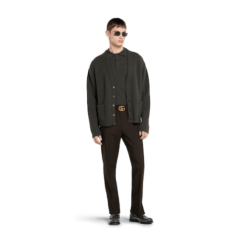 Wool cashmere rib knit polo shirt