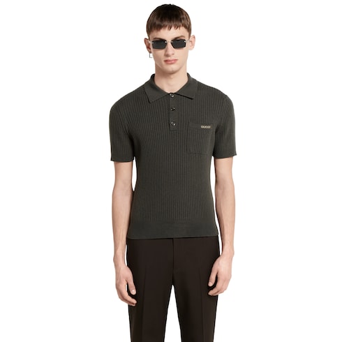 Wool cashmere rib knit polo shirt