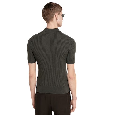 Wool cashmere rib knit polo shirt