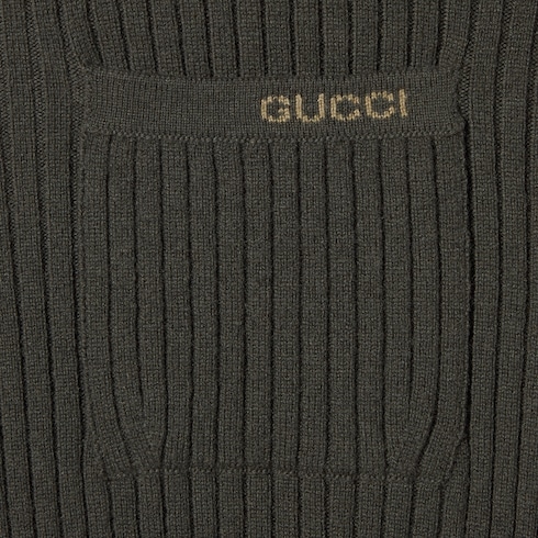 Wool cashmere rib knit polo shirt