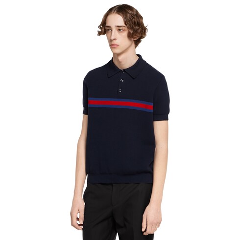 Polo de piqué de algodón con tribanda Web