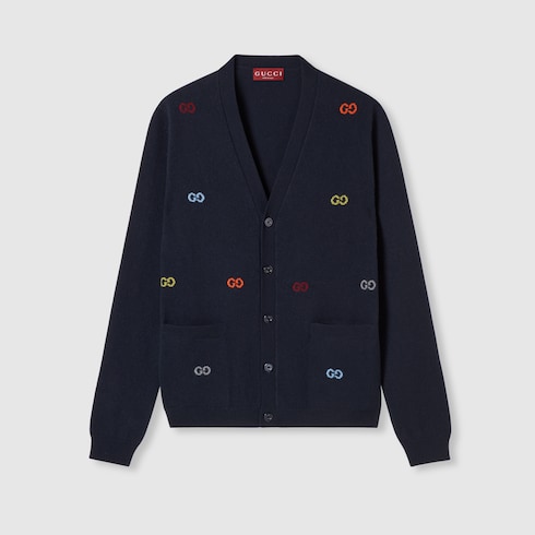 Fine cashmere cardigan with intarsia
