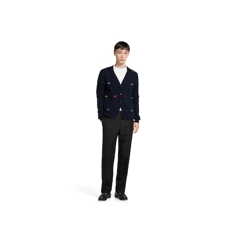 Cardigan in cashmere fine con intarsio