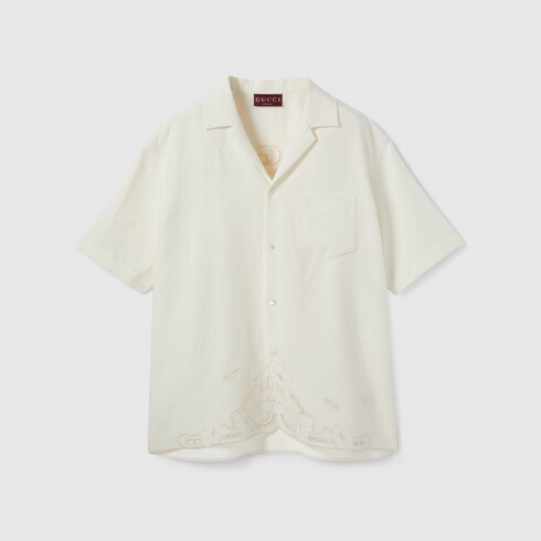 Linen bowling shirt with embroidery