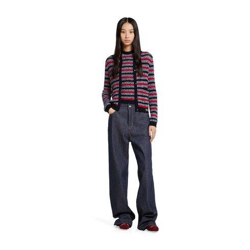 Striped fine cotton knit halterneck top