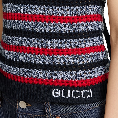 Striped fine cotton knit halterneck top