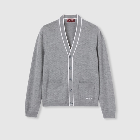 Cardigan in maglia di lana fine con intarsio