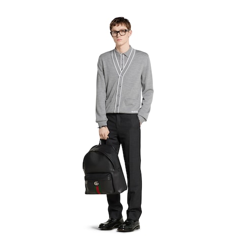 Cardigan in maglia di lana fine con intarsio