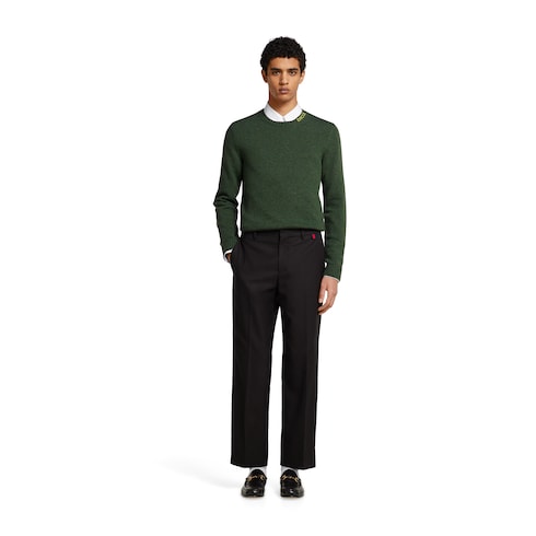 Felted wool knit sweater with intarsia