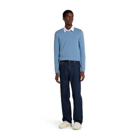 Felted wool knit sweater with intarsia