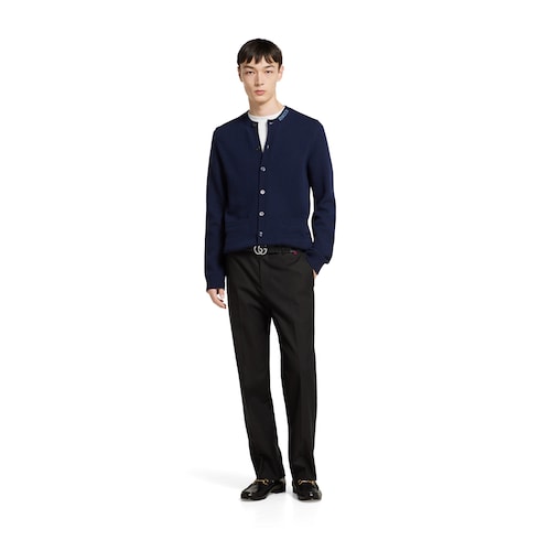 Cardigan in maglia di lana con effetto infeltrito e intarsio