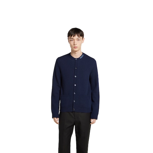 Cardigan in maglia di lana con effetto infeltrito e intarsio