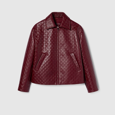Chaqueta de piel con GG en relieve de tamaño grande