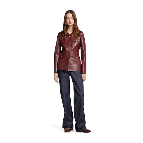 Leather jacket with embossed logo