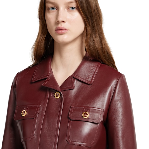 Giacca in pelle con logo in rilievo