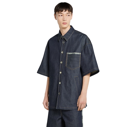Chemise en denim à liseré en coton avec logo