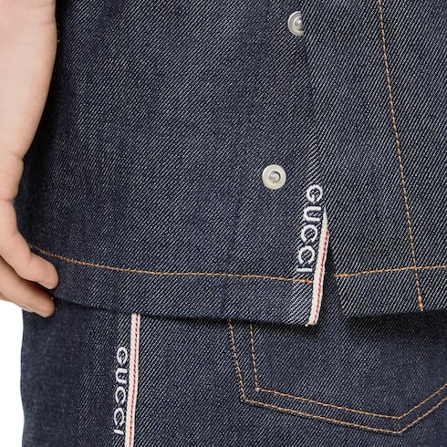 Camicia in denim cimosato di cotone con logo
