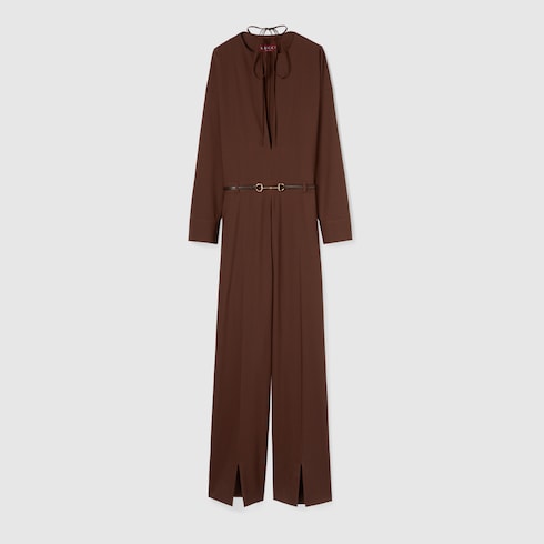 Jumpsuit aus leichter Wolle mit Horsebit-Gürtel
