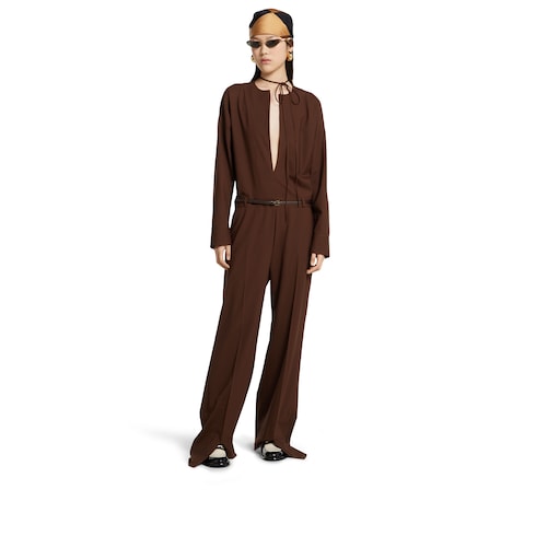 Jumpsuit aus leichter Wolle mit Horsebit-Gürtel