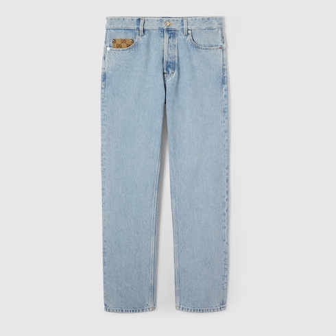 Pantalon en denim délavé avec insert GG
