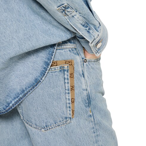 Pantalón de denim lavado con inserción de GG