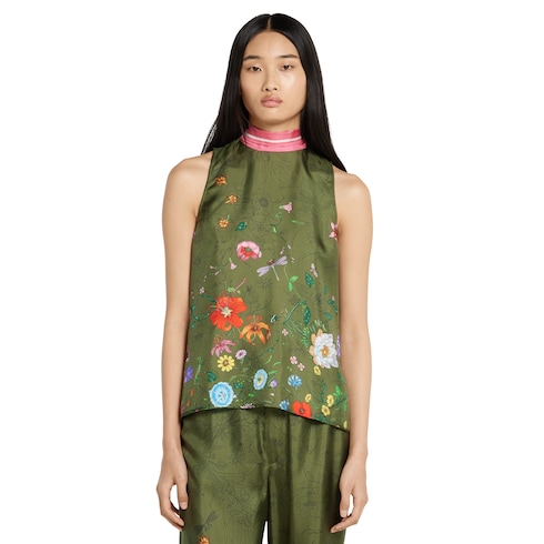 Printed sleeveless silk top