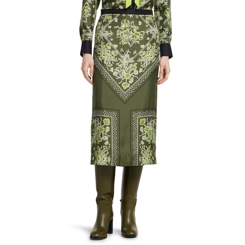 Printed silk twill skirt