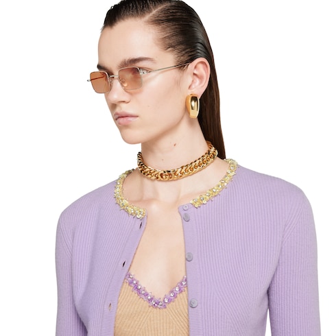 Cardigan in lana feltrata a coste con ricamo