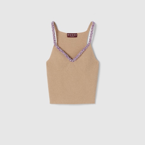 Rib felted wool top with embroidery
