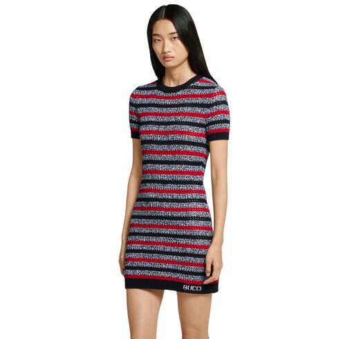 Striped fine cotton knit dress