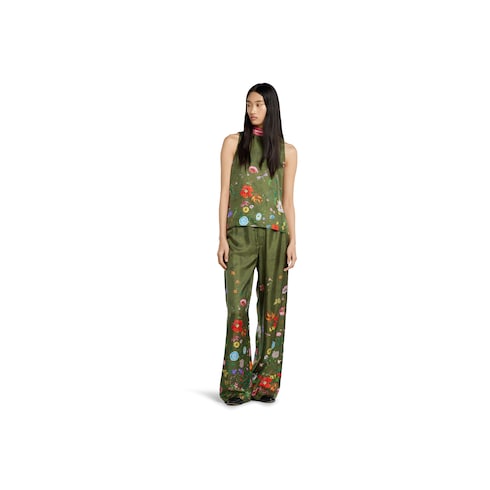 Printed sleeveless silk top
