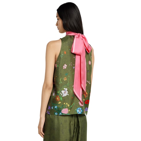 Printed sleeveless silk top