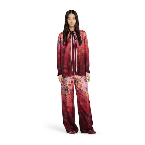 Chemise en soie à imprimé avec nœud de cou