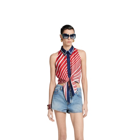 Silk twill printed knot hem top