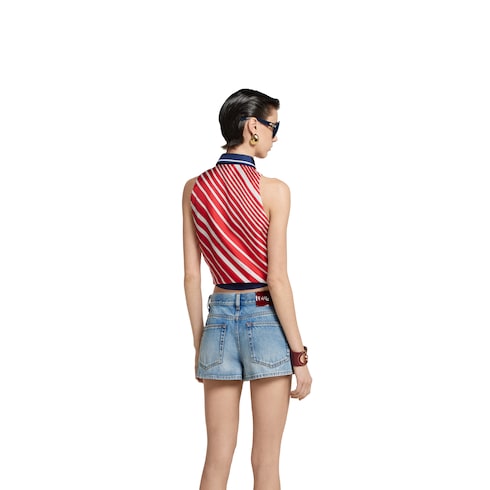 Silk twill printed knot hem top