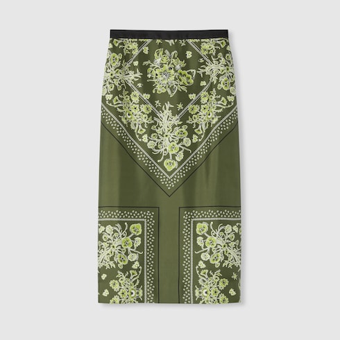 Printed silk twill skirt