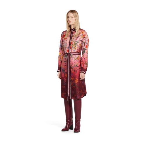 Robe chemise en twill de soie imprimé