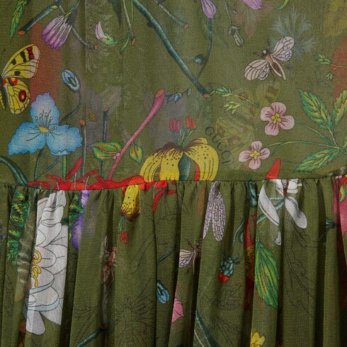 Printed long silk pleated dress
