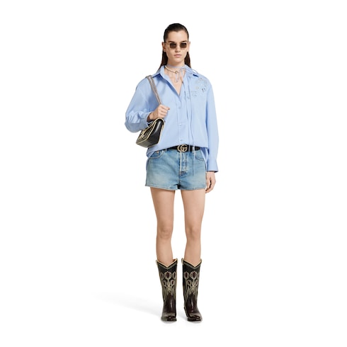Camicia in popeline di cotone con ricamo