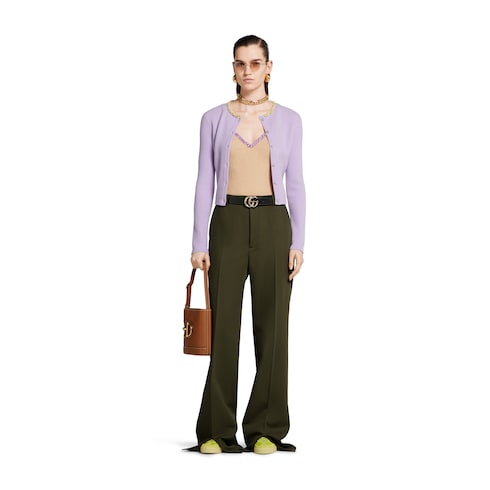 Cardigan in lana feltrata a coste con ricamo