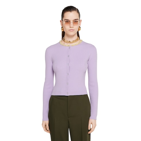 Cardigan in lana feltrata a coste con ricamo
