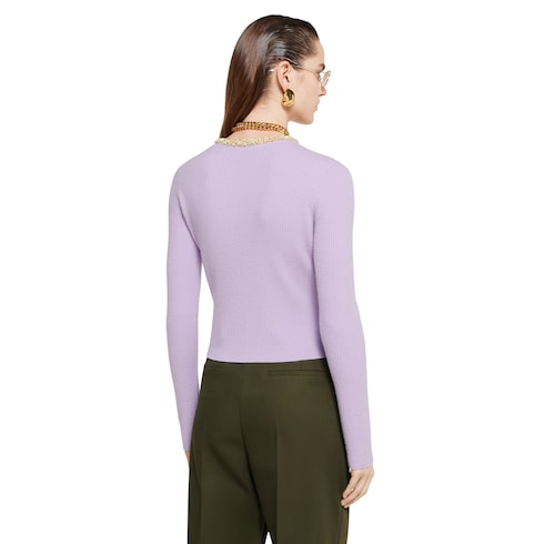 Cardigan in lana feltrata a coste con ricamo