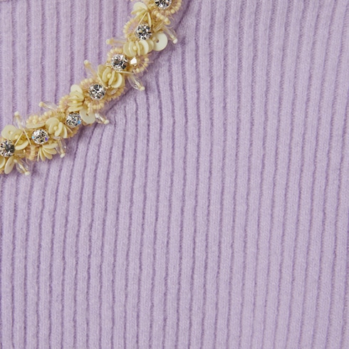 Cardigan en laine feutrée côtelée avec broderie