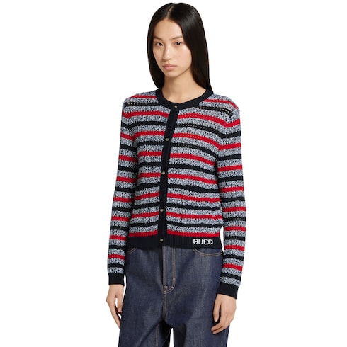 Cardigan en coton à rayures avec intarsia