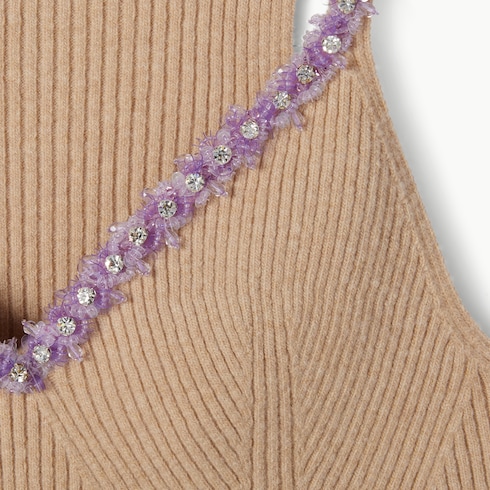 Rib felted wool top with embroidery
