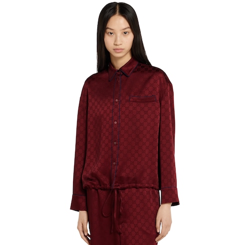 GG satin shirt with tie waist