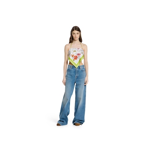 Printed silk twill top